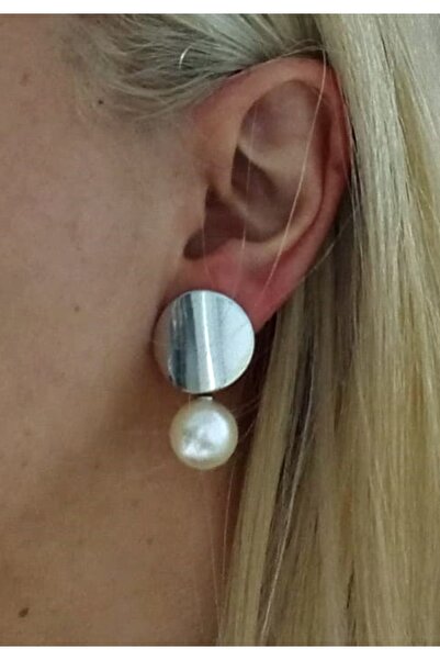 mos&more Gümüş Krem Taşlı Şık Kadın Küpe