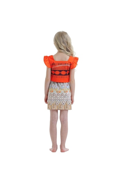 EvrikaUnity Costum Moana pentru copii, Set cu colier si agrafa floare, EvrikaUnity®, 5-6 ani, 130 cm, Portocaliu