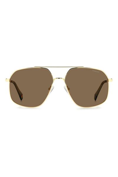 Polaroid , Unisex Polarized Aviator Sunglasses, Gold, 58-14-140