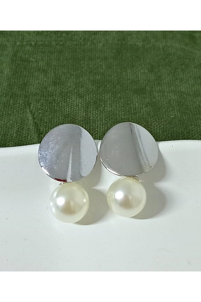 mos&more Gümüş Krem Taşlı Şık Kadın Küpe