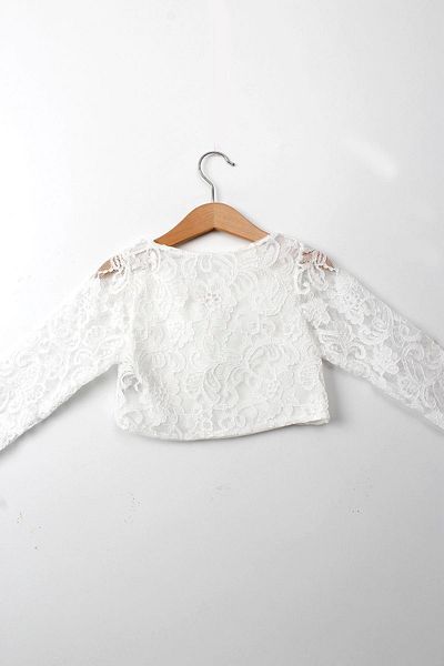 Çocuksan Baby&Kids Wear Jachetă bolero din dantelă albă pentru fete 1-12 ani, cu mânecă lungă, cu nasturi perle, rochie de seară