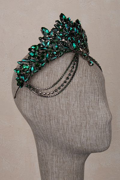 Hayalperest boncuk Velisse Green Stone Bridal Crown Handmade Sparkling Accessory