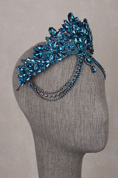 Hayalperest boncuk Velisse Sky Blue Crown Bridal Hair Accessory with Stone