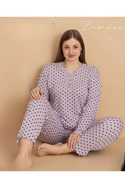 PİJAMERRY Women`S Plus Size Pajama Set - Bamboo Long Sleeve Thin Pajamessery 5675
