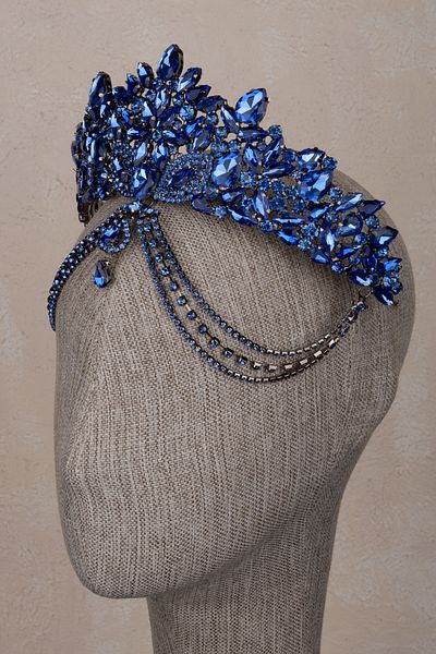Hayalperest boncuk Velisse Saks Blue Stone Crown Bridal Accessory