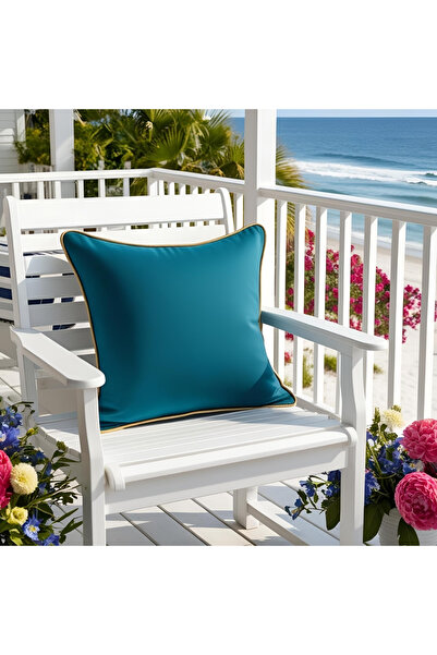 Bc Home غطاء وسادة مربع الشكل باللون الأزرق البترولي مع حواف ذهبية ناعمة المل...