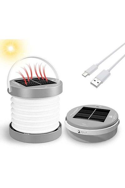 Generic مصباح ليلي خارجي قابل للطي يعمل بالطاقة الشمسية وقابل لإعادة الشحن مزود بمصباح LED لخيمة التخييم باللون الأبيض