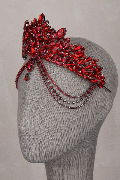 Hayalperest boncuk Velisse Red Sparkling Stone Bridal Crown Flashy Model