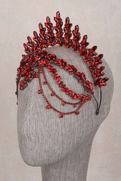 Hayalperest boncuk Elenora Red Color Bridal Crown Henna Wedding Dangle Hair Accessory