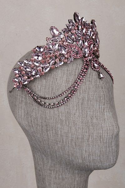 Hayalperest boncuk Velisse Pink Bridal Crown Stylish and Stoned Model