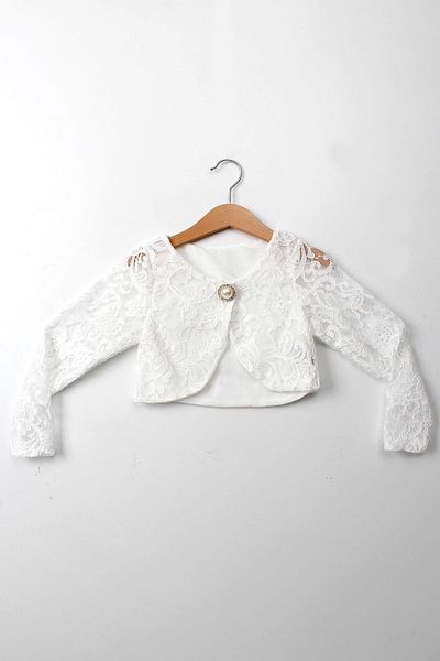 Çocuksan Baby&Kids Wear Jachetă bolero din dantelă albă pentru fete 1-12 ani, cu mânecă lungă, cu nasturi perle, rochie de seară