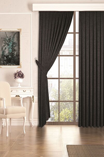 Elen's Antrasit Efsane Doğal Kaliteli Dökümlü Mat Kırçıllı Fon Perde Pilesiz ...