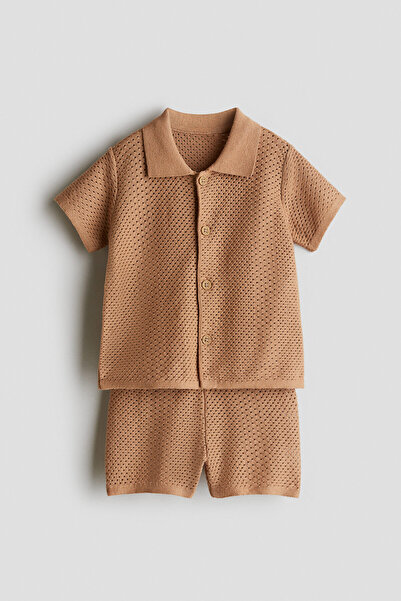 H&M 2 Parçalı Pamuklu File Triko Set