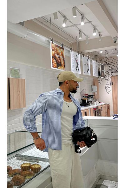 King Brothers Ανδρικό μακρυμάνικο πουκάμισο Oversize Loose Fit Μπλε Λευκό Ριγέ Βαμβακερή Τσέπη