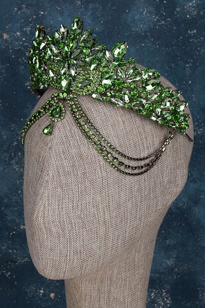 Hayalperest boncuk Velisse Light Green Color Stone Bridal Crown Sparkling Model