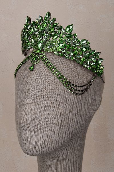 Hayalperest boncuk Velisse Light Green Color Stone Bridal Crown Sparkling Model