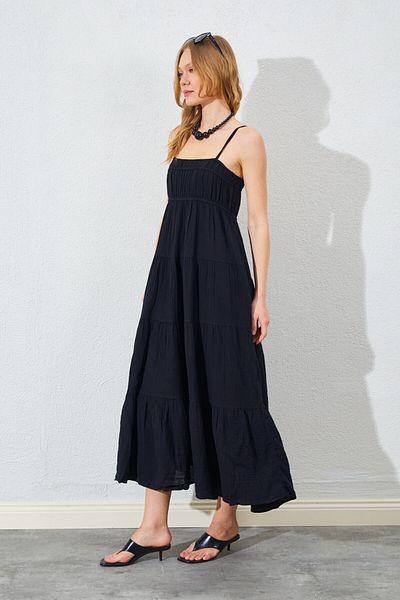 Manche Casual Muslin Women's Dress with Straps - Black |   28-9744
