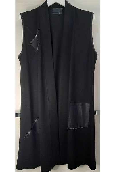 N.Y.YILDIZ STAR SHALK COLLAR LEATHER STONE DETAILED STEEL COMBED LARGE SIZE MOTHER'S BUTTON-FREE VEST