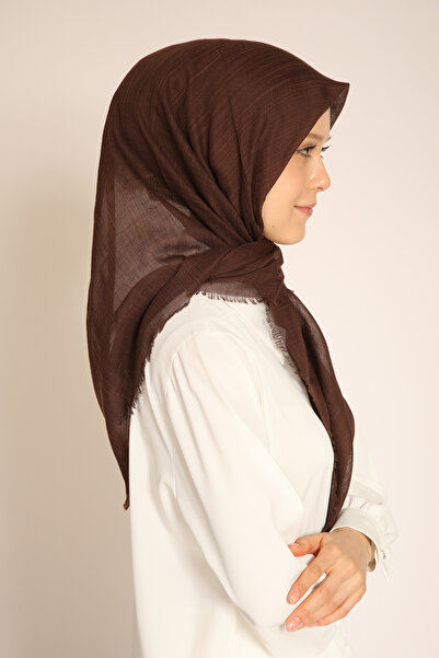 Genel Markalar Kahverengi Düz Renk Flamlı Pamuk Eşarp - Mevsimlik İnce ve Nef...