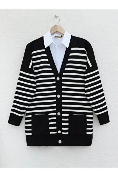 HİJABAYA Ζακέτα με ριγέ πλεκτή διπλή τσέπη