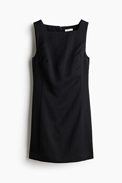 H&M Kare Yakalı Gabardin Elbise