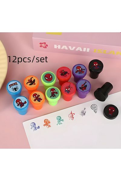 kardelen kırtasiye 12Pcs Spiderman Spider-Man Seal Print for Kids Stamp Stamp Educational Fun Game