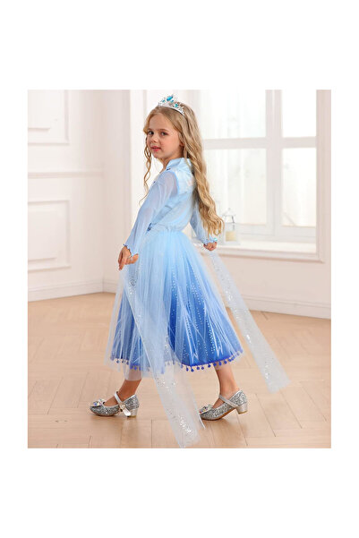 EvrikaUnity Rochie Elsa Frozen 2 pentru fete, Set cu Coronita, Bijuterii si accesorii, 4-5 ani, 120 cm, Albastru