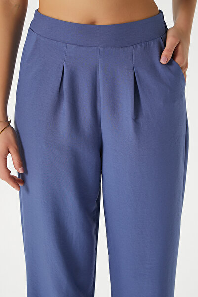 Ritnice Women's Cupra Cool Texture Waist Elastic Indigo Palazzo Pants