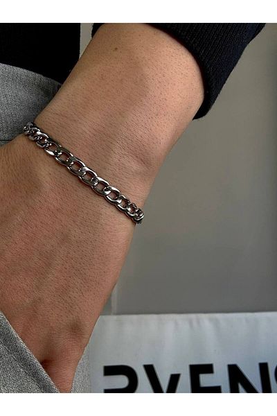 Arvens Silver Men's Chain Bracelet Women's Stainless Steel Color Non-Throw Unisex Anti-Tarnish Steel Bracelet