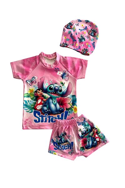 Arya Nisa Kids Girl's Stich Printed Bottom Top Swimwear Bone Suit