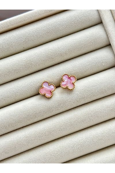 YOUES JEWELRY 316L Steel Pink Pearlescent Hologram Clover Earrings Women's Earrings