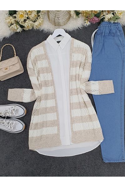 HİJABAYA Zigzag Openwork Fine Knit Cardigan