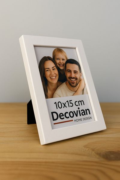 DecovianHomeDesign Ramă foto unică 10x15 cu picioare moderne din lemn natural |   Cadru de birou de culoare albă | fără imagine