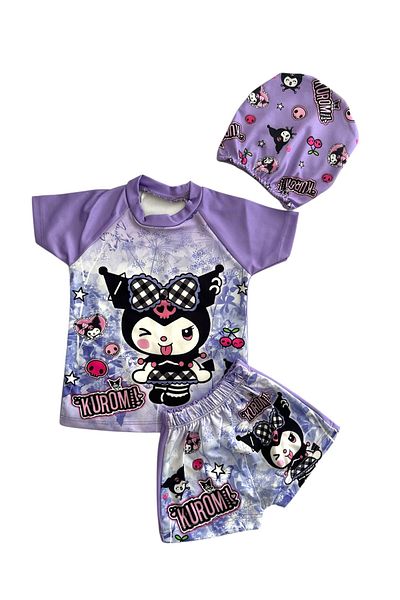 Arya Nisa Kids Girl's Kuromi Printed Bottom Top Swimsuit Bone Suit