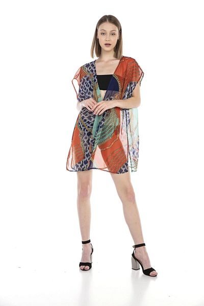 MARBERRY Navy Blue Chain Patterned Women's Pareo Beach Dress