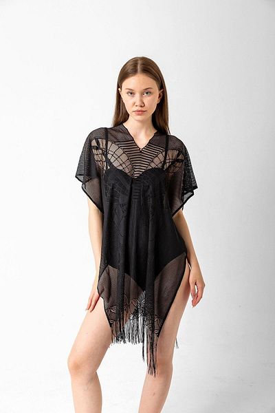 MARBERRY Black Butterfly Patterned Mesh Women's Pareo Beach Dress