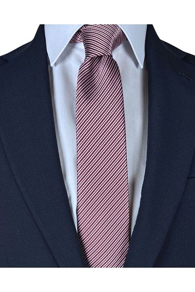1001 Kravat 7 cm Wide Red Striped Thin Tie