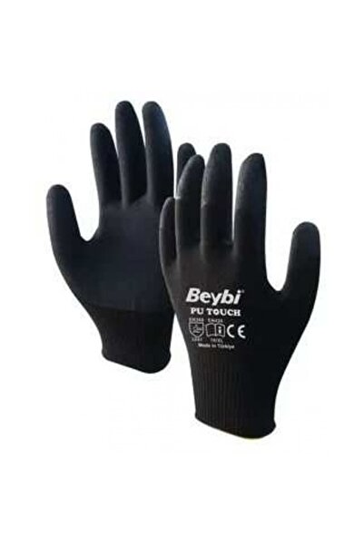 Beybi 10 Beden 12li Paket Poliüretan Kaplı Pu Touch Siyah Montaj Eldiven En38...