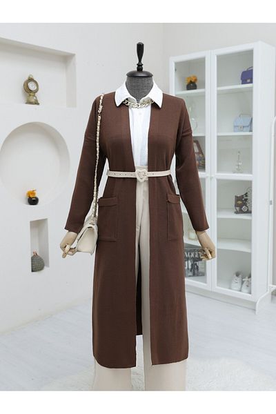 HİJABAYA Long Knitwear Cardigan with Pockets and Slits