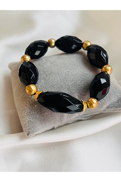 COCOSH TAKI سوار متعدد بتصميم مرن من الحجر الكبير باللون الأسود مع تفاصيل ذهبية