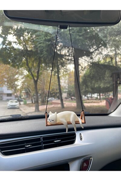 BEVATİR هدية زينة مرآة الرؤية الخلفية للسيارة على شكل قطة نائمة كبيرة الحجم