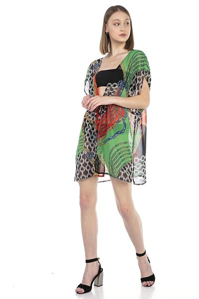 MARBERRY Women's Pareo Beach Dress with Green-Orange Chain Print