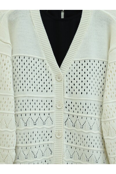 HİJABAYA Openwork Cardigan with Patterned Sleeves and Buttons