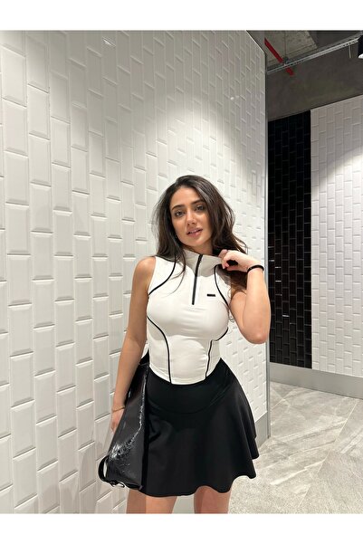 KarşıVitrin Siyah Scuba Şort Etek