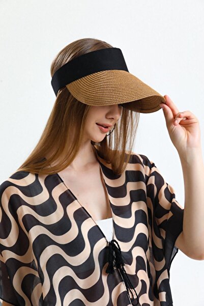Saria Moda Pălărie de tenis Camel Color Straw Visor - Vizor de protecție solară