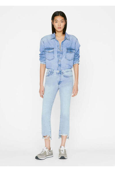 ORTA BEL KADEMELİ PAÇA DETAYLI CROP JEANS