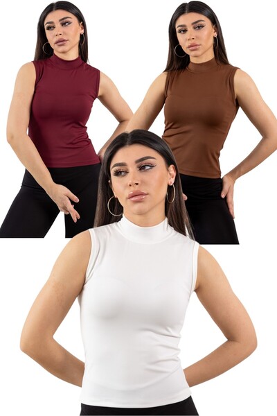 KHAB PREMİUM Half Turtleneck Sleeveless 3 Piece Lycra Body