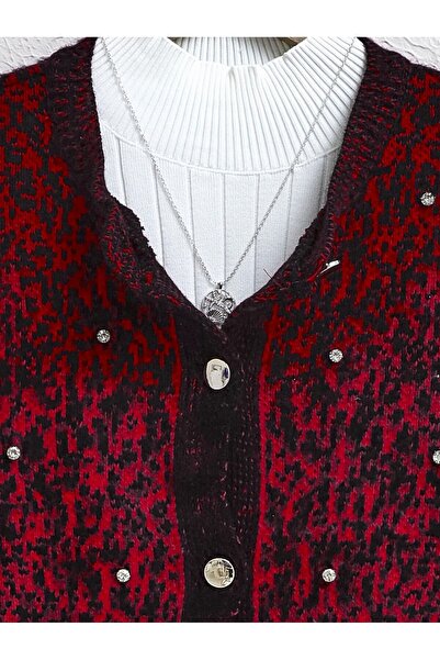 HİJABAYA Metal Buttoned Soft Cardigan with Stone Detail