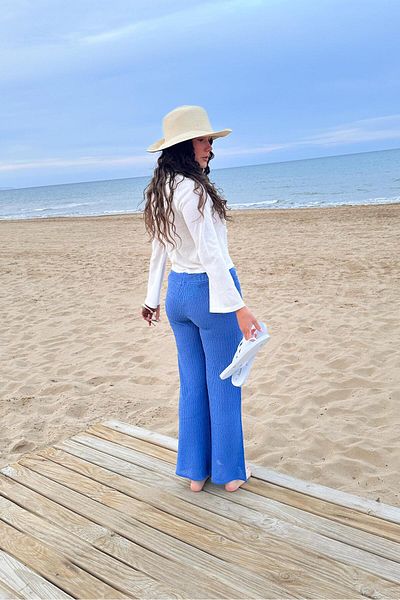 CHUBA Women's Flared Knitwear Flare Fit Patterned Trousers Indigo 25S3028
