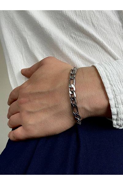Arvens Silver Men's Thick Chain Bracelet Women's Stainless Steel Color Unisex Non-Tarnish Steel Bracelet